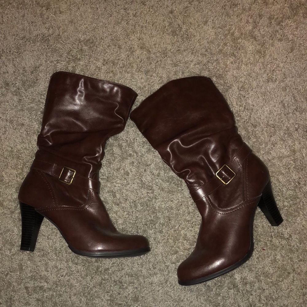 Brown high heel boots